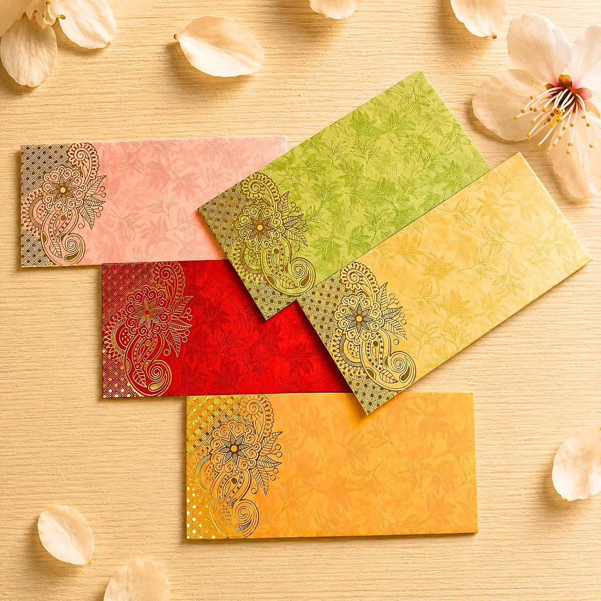 LoveNspire Money Envelopes (7.5 x 3.5 Inch) Elegant Floral Paisley Pattern Shagun Lifafa for Indian Wedding, Birthday | Cash Gift Holder & Home Savings Organizer Pack of 10