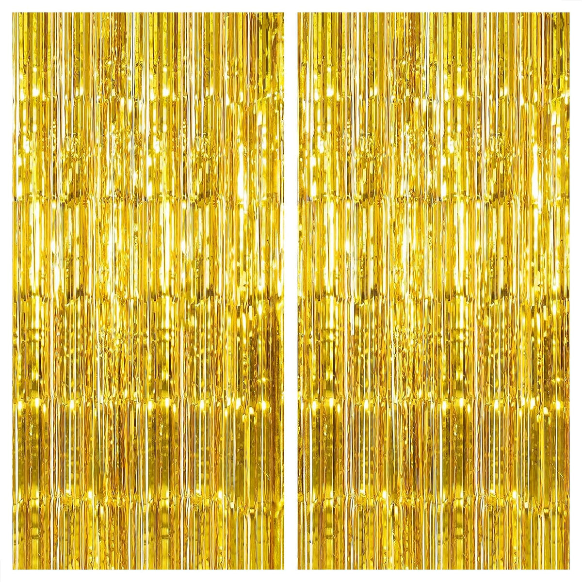 KatchOn, Gold Streamers Backdrop -3.2x8 Ft Pack of 2 Birthday Decorations