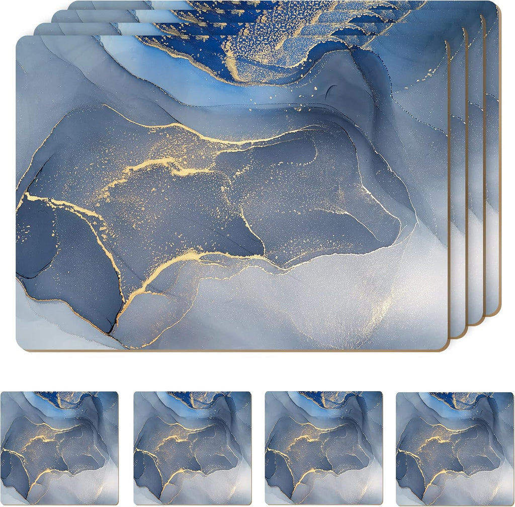 Christmas Place mats Set of 4, 12x18 Inches Gold Gray Snowflake Decorative Placemats Rectangle Winter Table Mats for Party Home Kitchen Dining Table Decoration