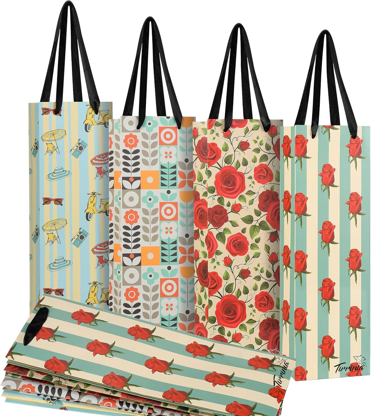 Tirrinia Wine Bottle Gift Bags 12-Pack in 4 Designs