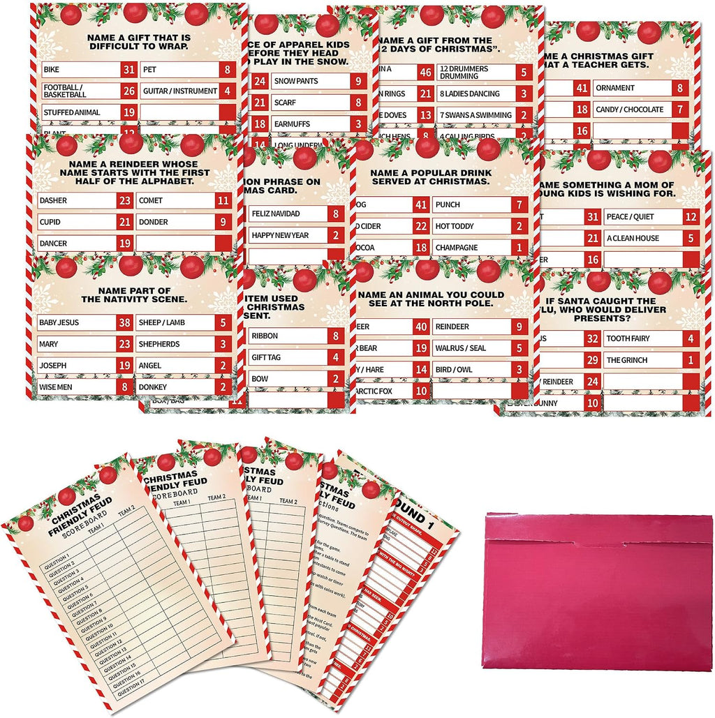 Christmas Friendly Feud Game, Xmas Balls Themed Party Game for Family, Winter Party Supplies and Activities Decorations, Holiday Trivia Games for Large Groups, 1 Pack(01)