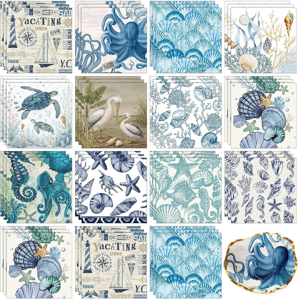 Yexiya 36 Sheet 6 Style Coastal Nautical Paper Napkins for Decoupage