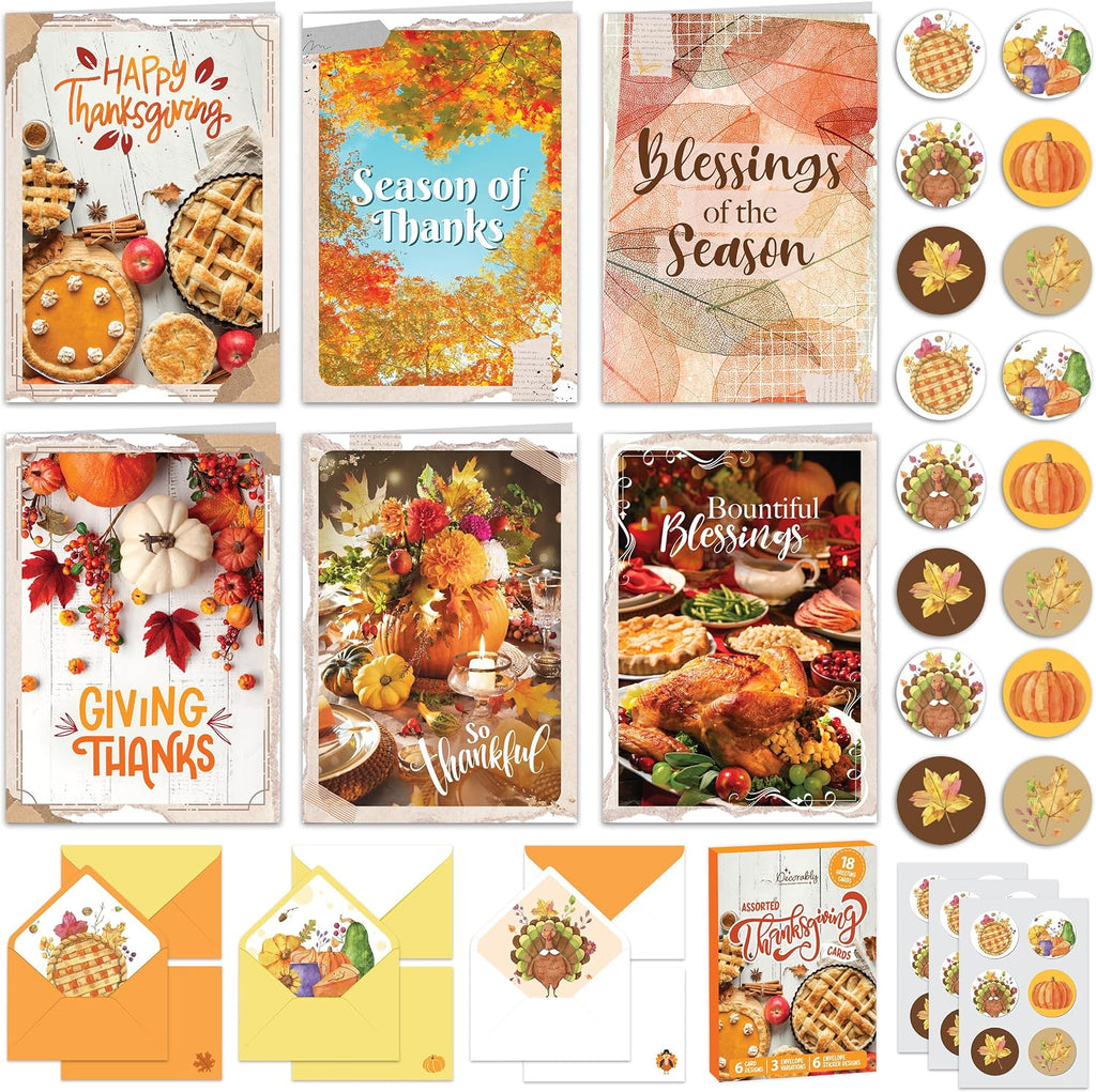Decorably 18 Pack 5x7in Happy Thanksgiving Cards with Envelopes & Stickers