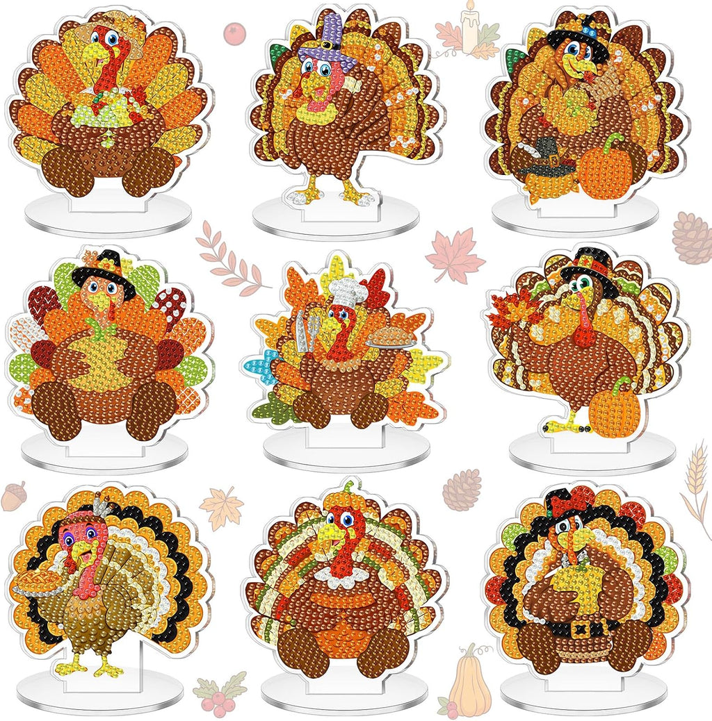 Kosiz 9 Pcs Thanksgiving Turkey Diamond Art Tabletop Decor Fall Diamond Art