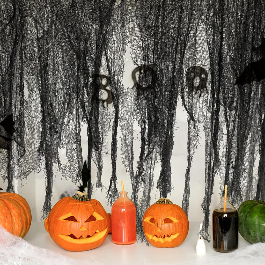 200" x 59" Halloween Spooky Cloth - Black Creepy Spooky Halloween Decorations - Large Size Scary Creepy Gauze for Halloween Party Supplies Stairway Window Table Doorways Decor