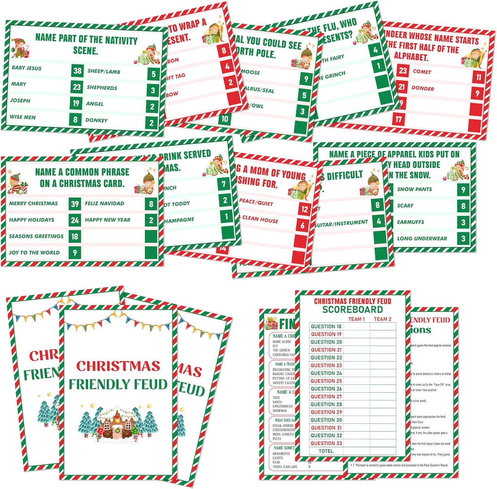 Christmas Friendly Feud Game, Friendly Christmas Party Games for Family Friends Large Groups, Funny Xmas Feud Quiz, Xmas Trivia Party Decoration for Winter Holiday -09