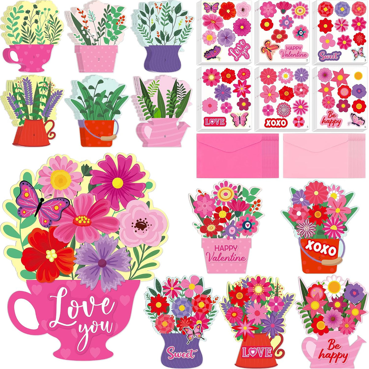 36 Set Valentines Day DIY Craft for Kids - Flower Card Making Kit with Greeting Cards Stickers Envelopes Set Gifts for Classroom School Activities