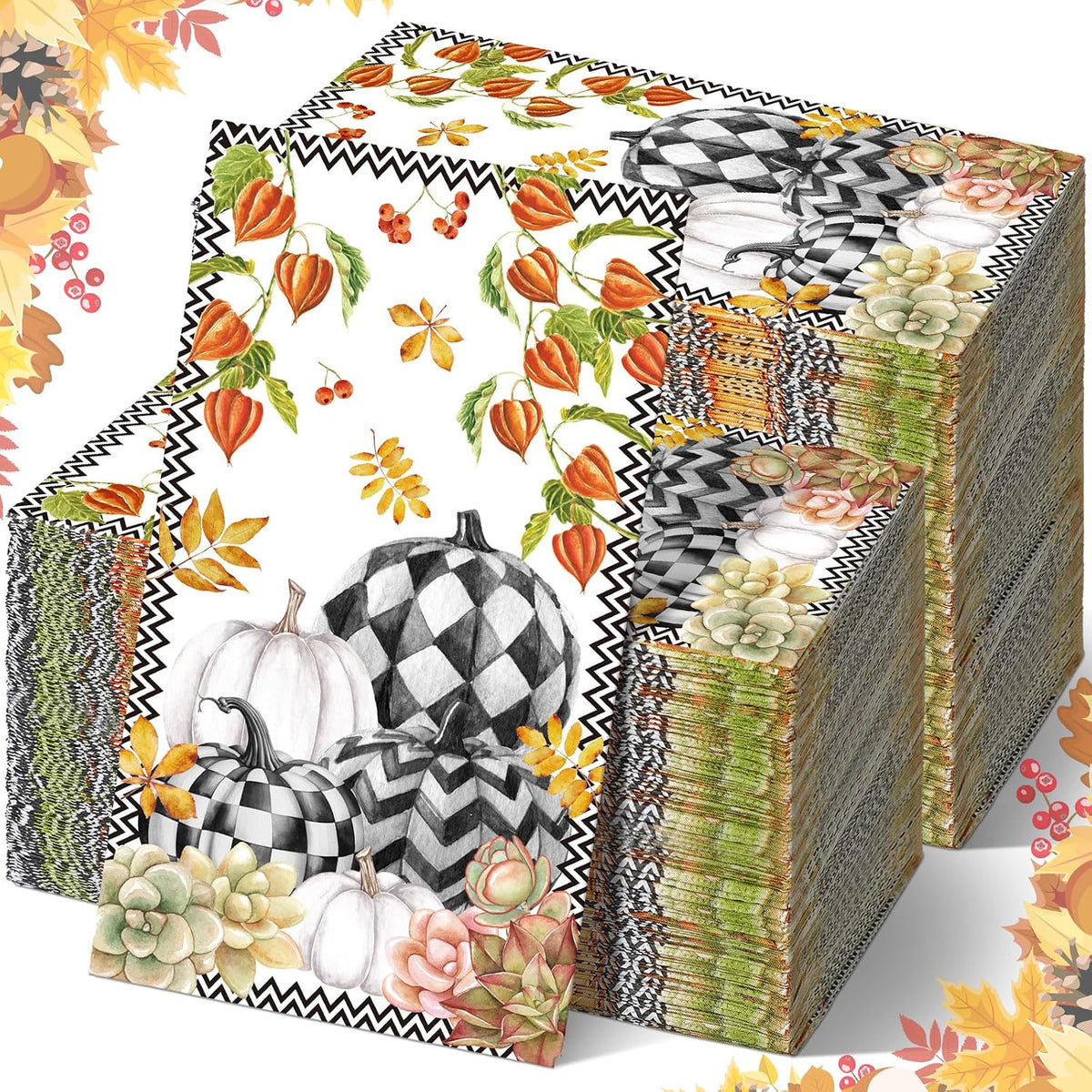 Seajan 200 Pcs Fall Plaid Pumpkin Disposable Hand Towels for Bathroom
