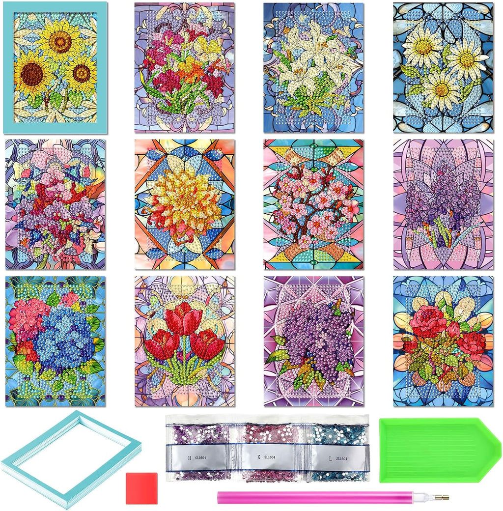 Saillong 24 Pcs Flower Mini Diamond Painting Kits with Frames Set