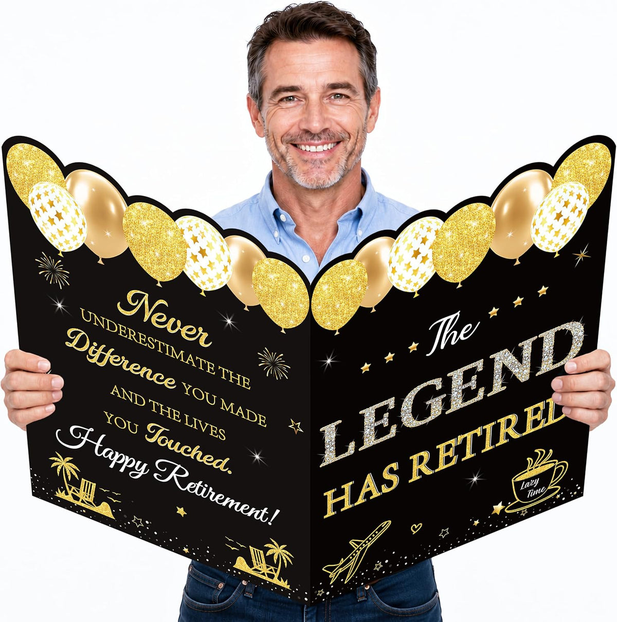 WNINK Black Gold Retirement Card for Men Women, Jumbo Happy Retirement Guest Book Card with Envelope, Large Farewell Signing Card, The Legend Has Retired Party Decorations Gift