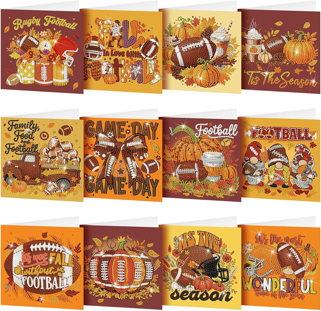 Saillong 12 Pack Fall Football Diamond Painting Greeting Card with Envelope