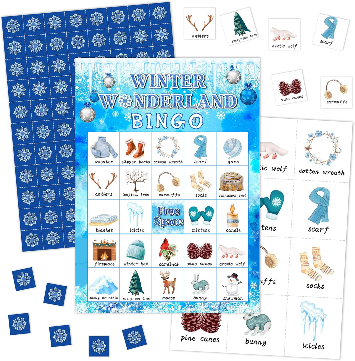Winter Bingo Games Cards For Adults, Christmas Bingo Cards For Party, Snowman Xmas Party Decorations Favors Supplies, Merry Christmas Game For Family Friends, Holiday Games For 24 Players -12