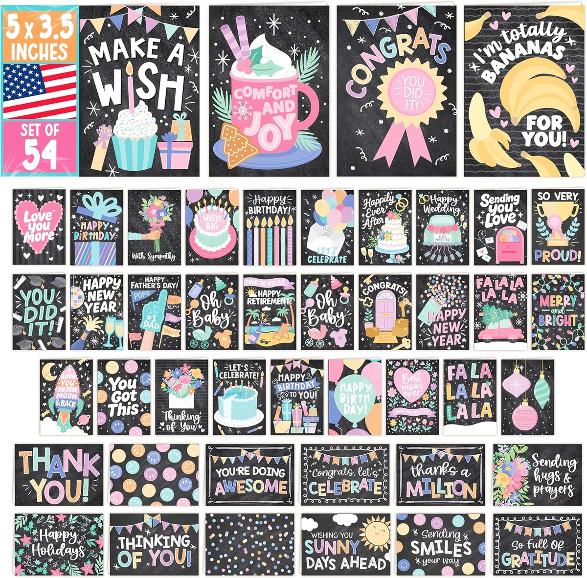 54 All Occasion Greeting Cards with Envelopes Greeting Cards Assortment Box
