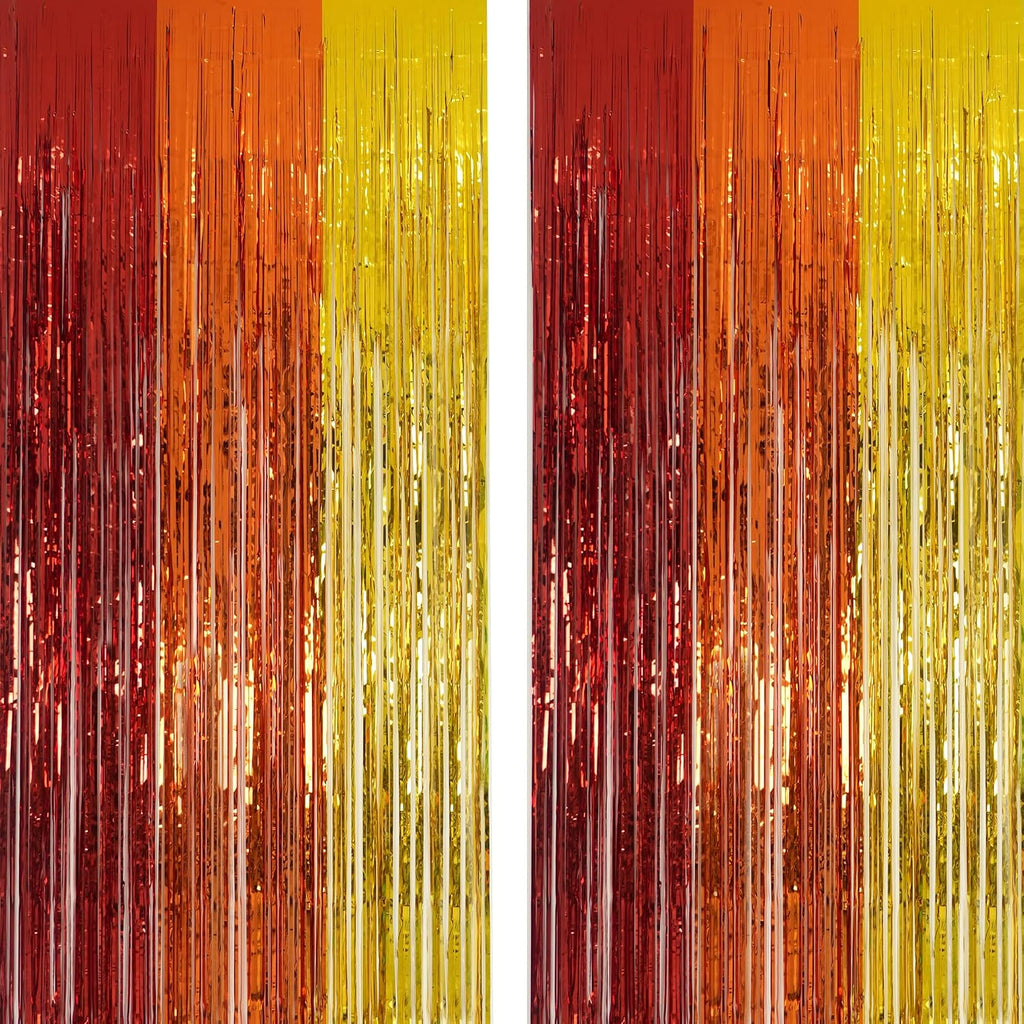 Red Orange Gold Foil Fringe Backdrop for Fall Decoration 2 Packs