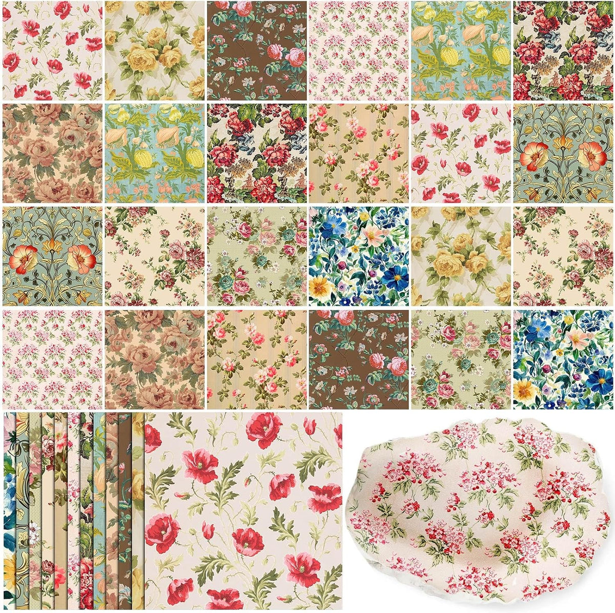 Tenceur 48 Pack 12 Style Vintage Fall Floral Napkins for Decoupage, 13 Inch