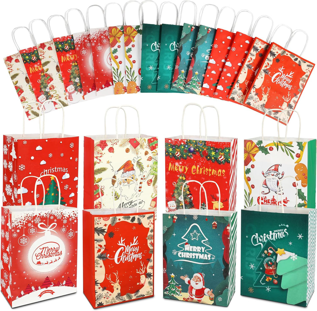 24Pack Christmas Gift Bags with Handles 8.7*6.3*3.2IN Xmas Gift Bags Bulk