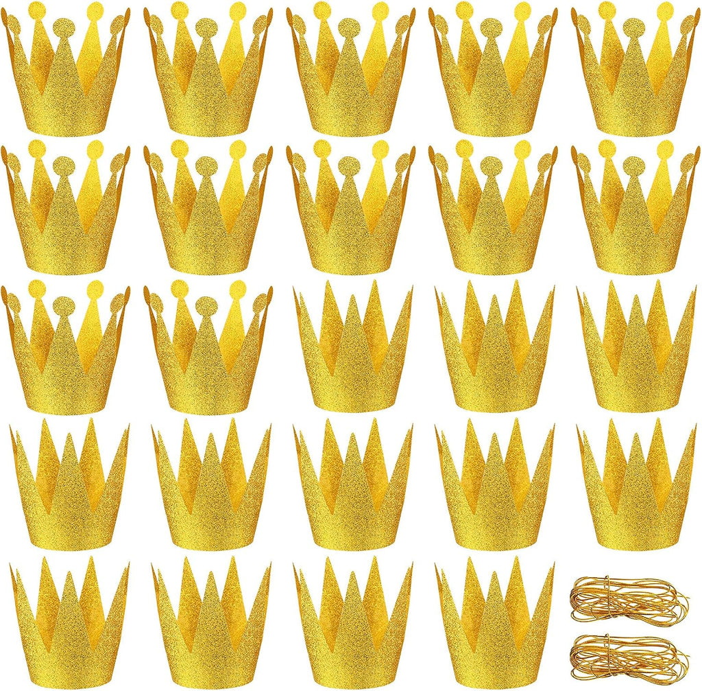 Gersoniel 24 Pcs Party Crown Hats Gold Glitter Paper with Elastic