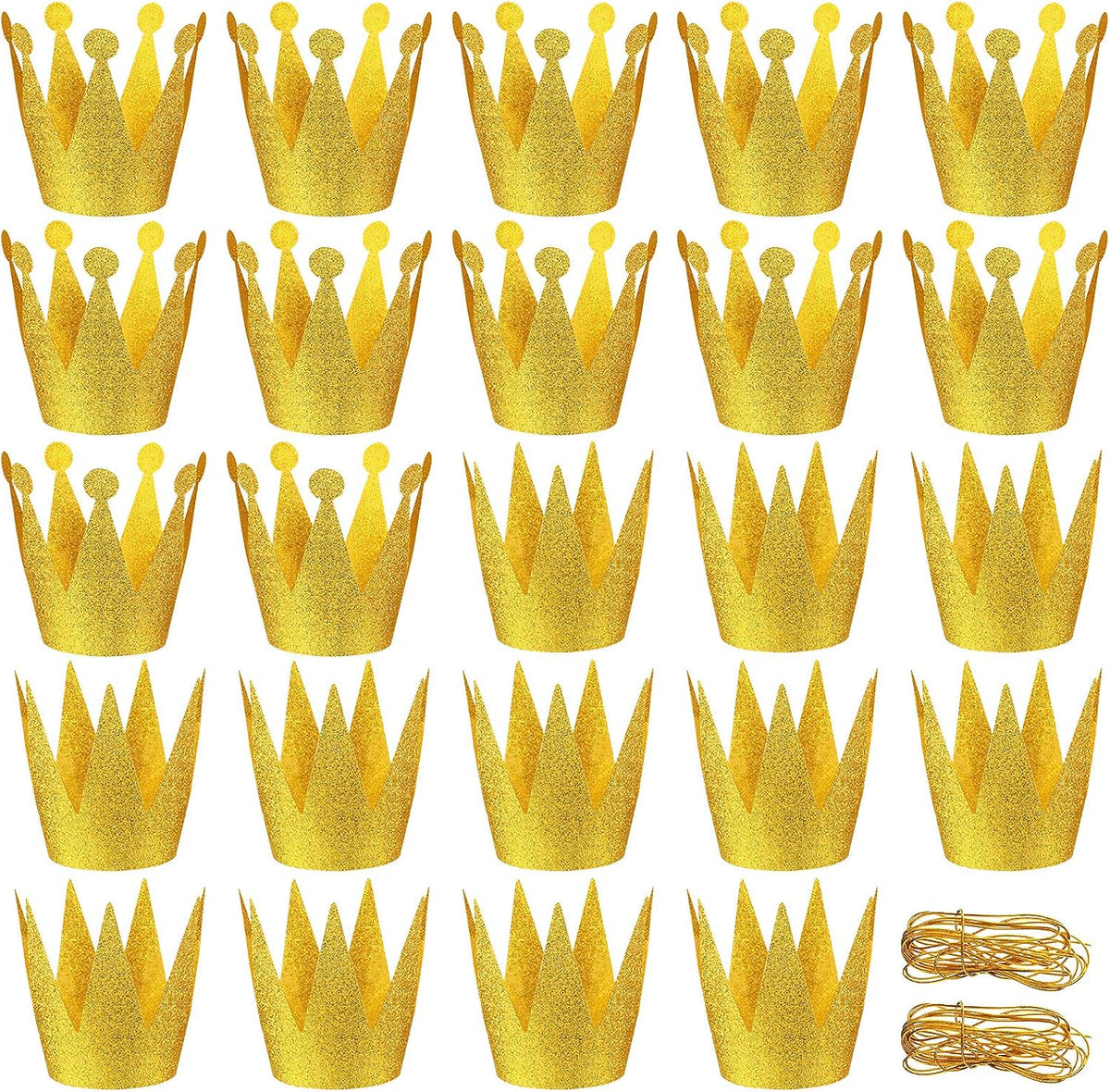 Gersoniel 24 Pcs Party Crown Hats Gold Glitter Paper with Elastic