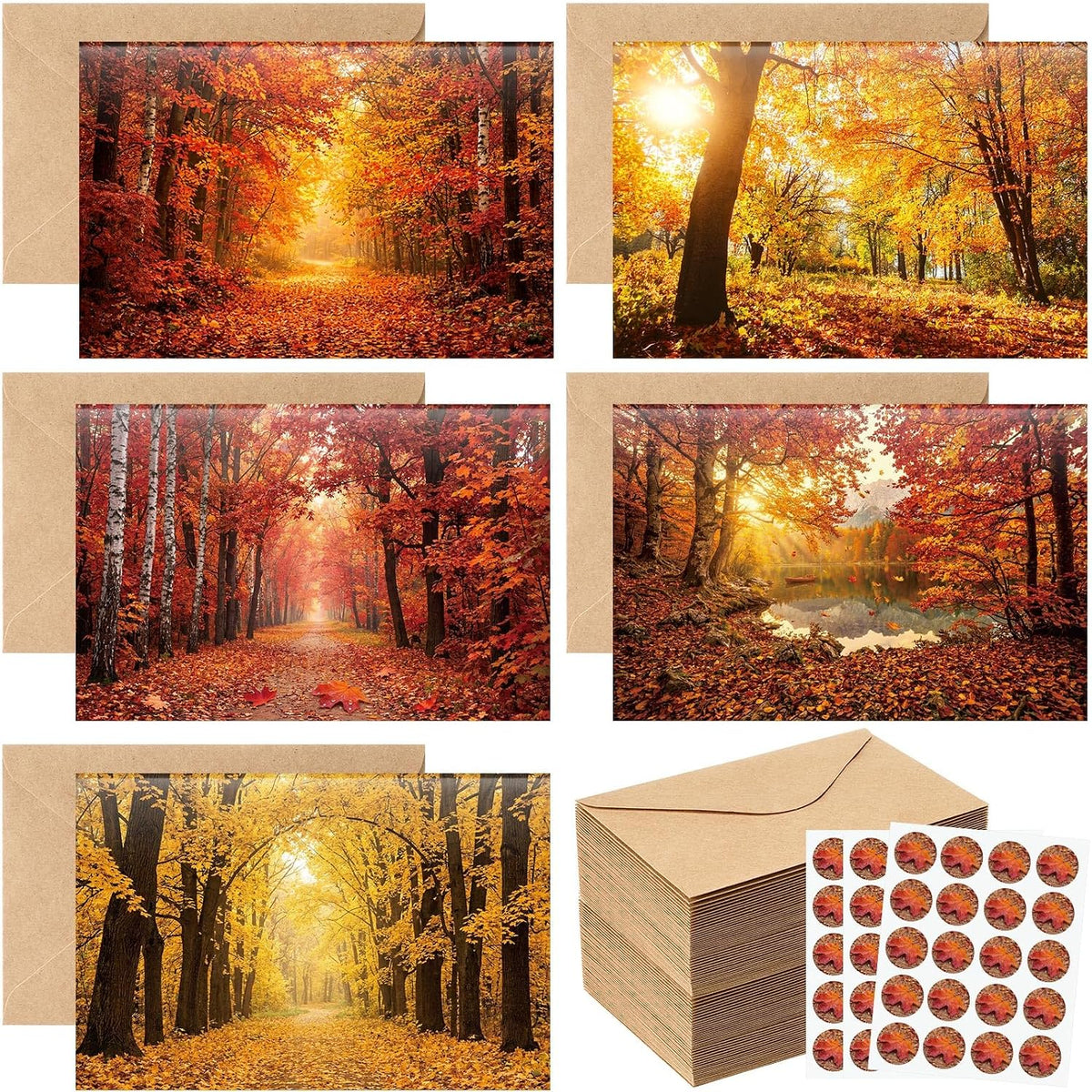 Eaasty 50 Sets Fall Greeting Cards with Envelopes Stickers, 4x6 Inch