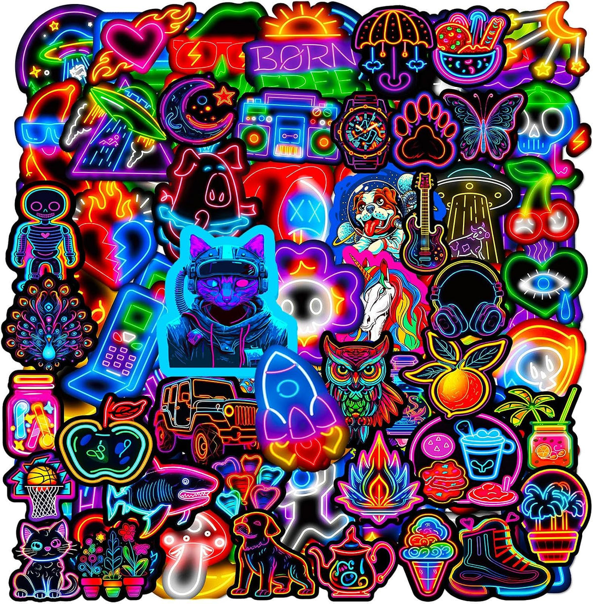 DothRayan 100Pcs Water Bottle Stickers, Cool Cute Neon Sticker Packs, Prizes for Kids Classroom Rewards, Waterproof Vinyl Stickers for Water Bottles Laptop Scrapbooking Skateboard