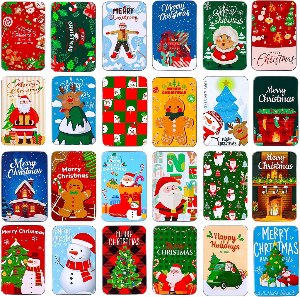 MGparty 24 PCS Christmas Gift Card Tin Boxes with Lids, Small Metal Holiday Gift Card Holders for Candy Cash Jewelry, Bulk Xmas Stocking Stuffers & Christmas Party Favor Gift Set