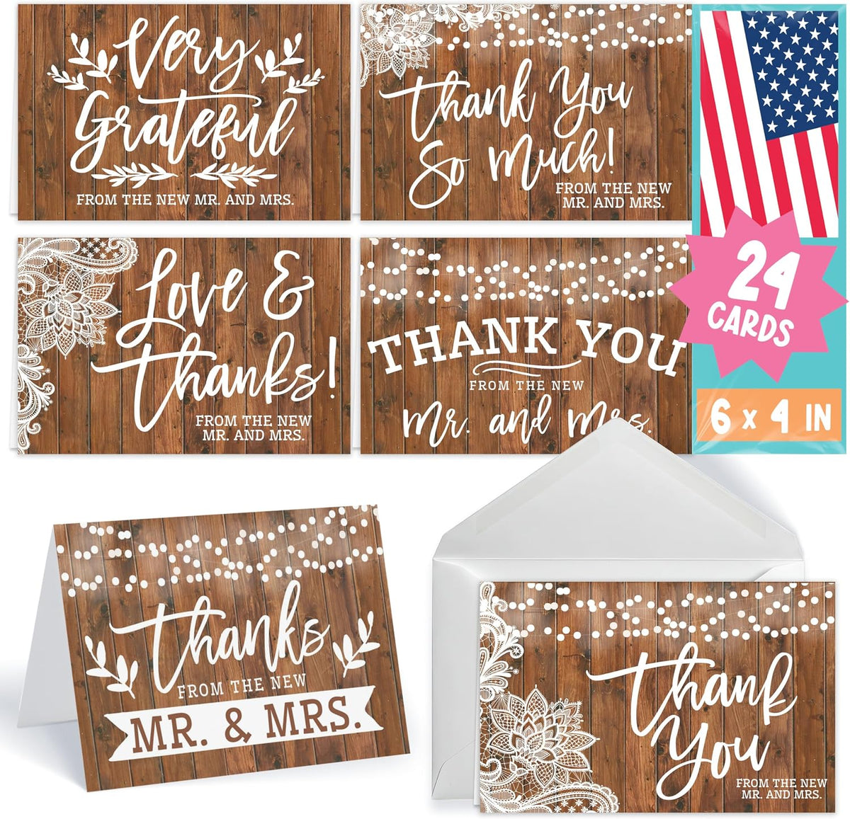 24 Wedding Thank You Cards with Envelopes Wedding Card Designed in USA