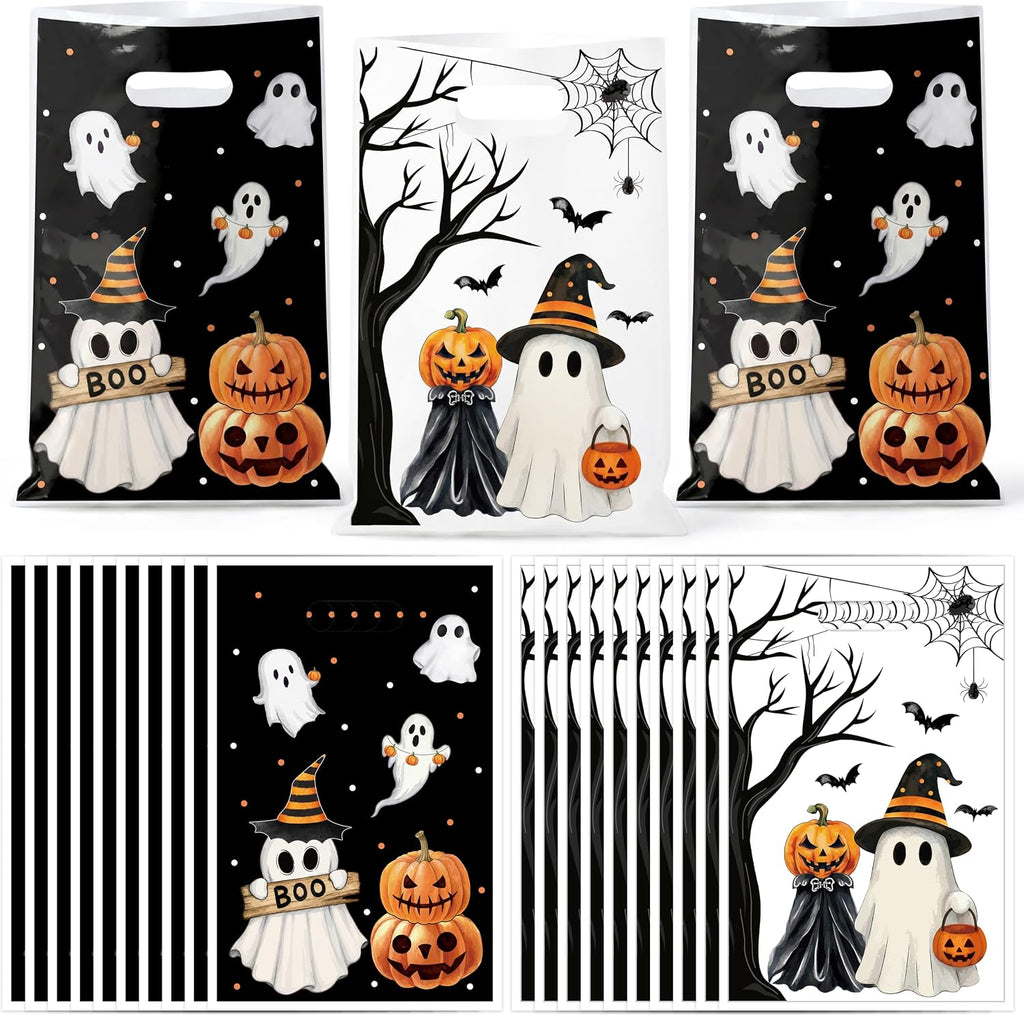 Haooryx Little Boo Party Favor Bag 50Pcs Halloween Pumpkin Plastic Gift Bag