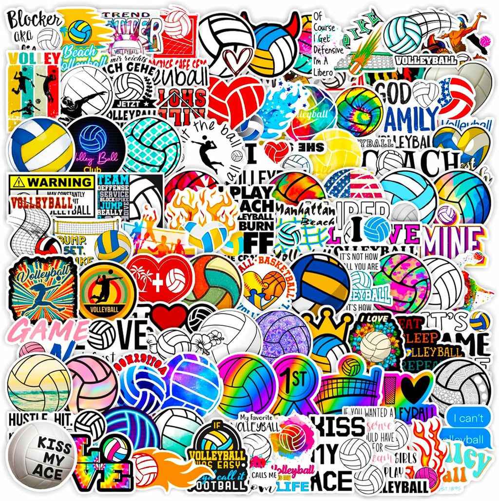 DothRayan Volleyball Stickers Pack, 100PCS Vinyl Waterproof Volleyball Sports Stickers for Water Bottle, Volleyball Sticker Gifts for Kids Teens Adult Team Players Coach
