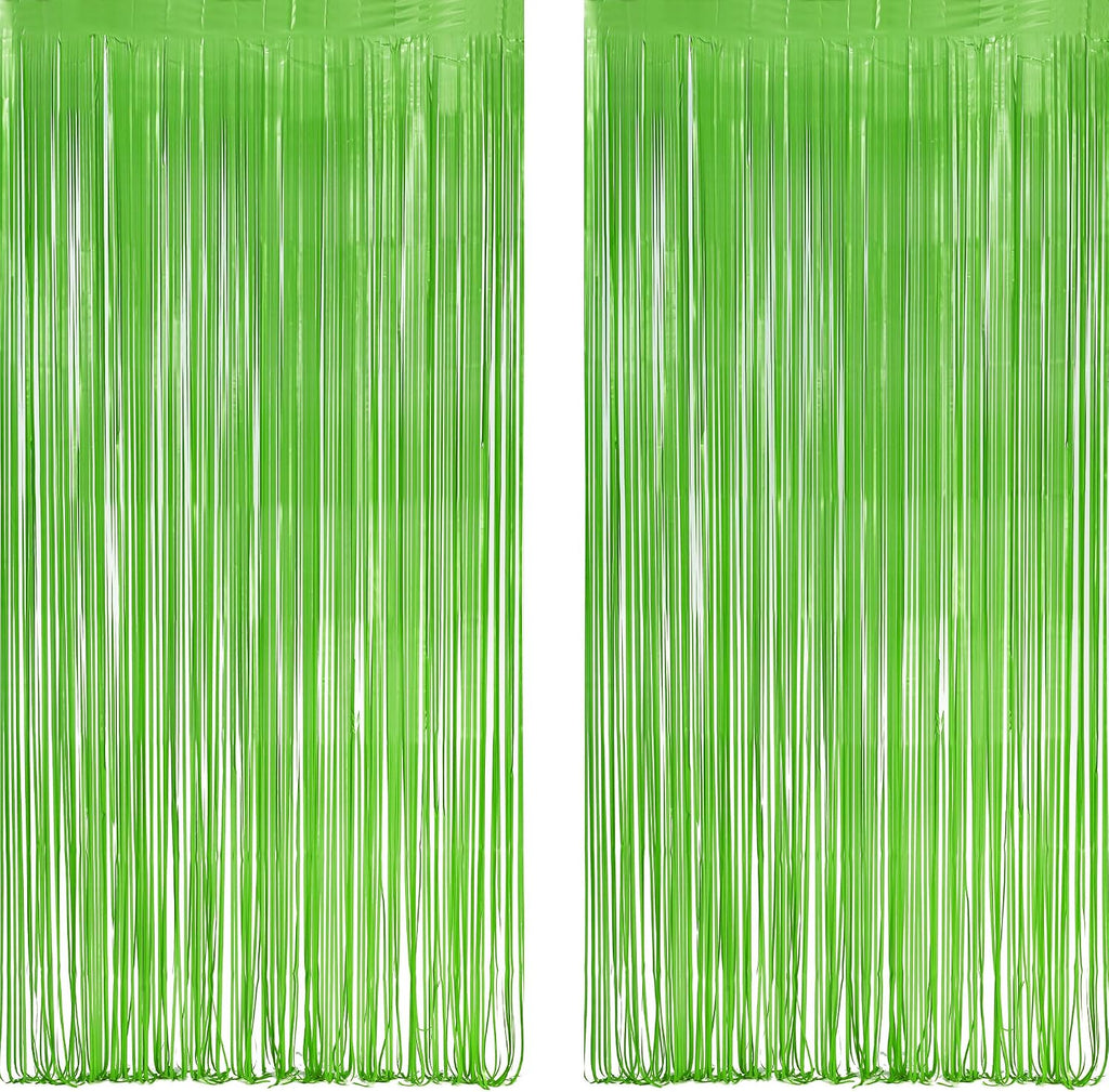 Lime Green Streamers Party Backdrop - GREATRIL Tinsel Curtain for St Patrick's Day/Frog/Wizard - 3.2ft X 8.2ft - 2 Packs