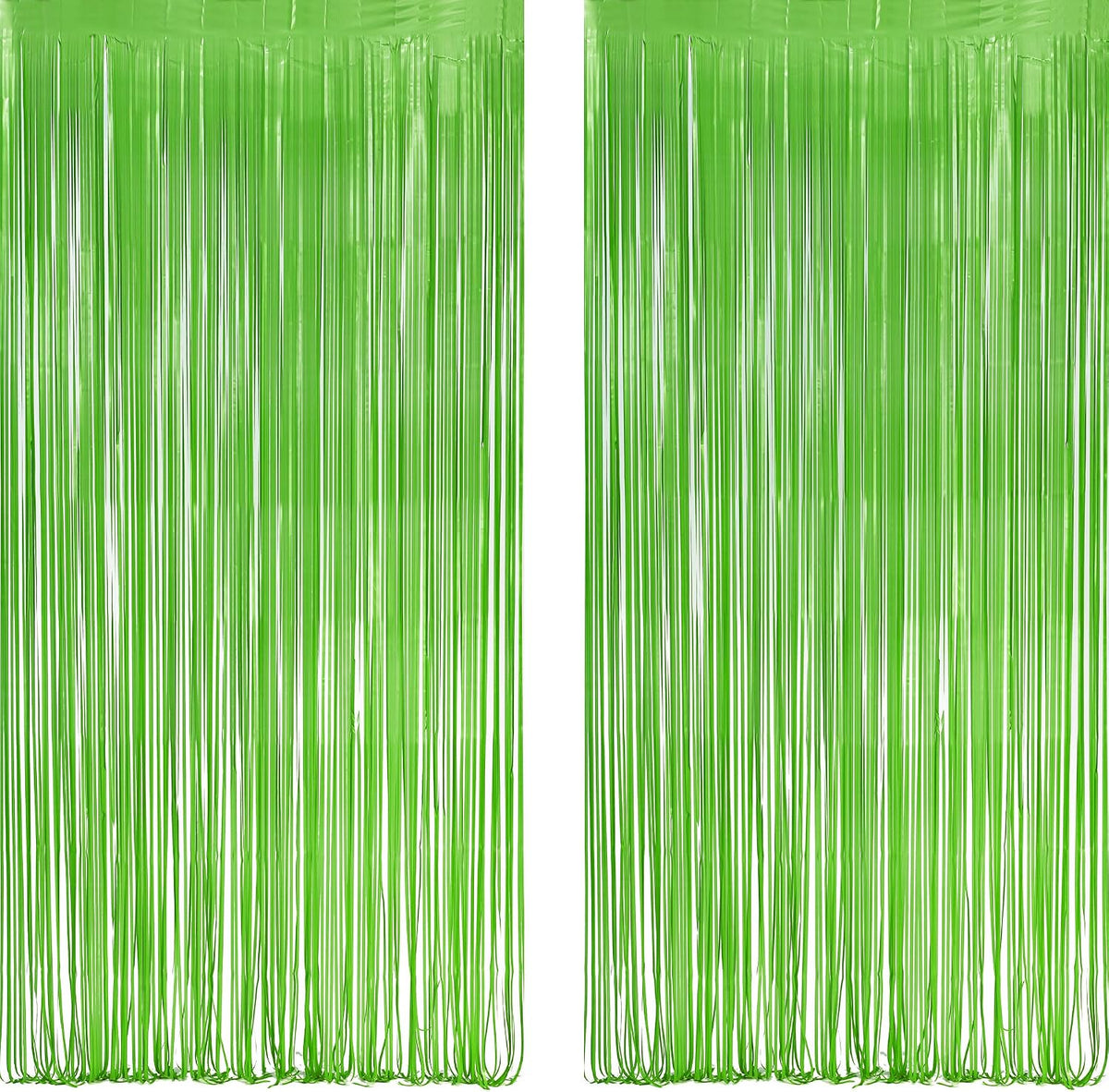 Lime Green Streamers Party Backdrop - GREATRIL Tinsel Curtain for St Patrick's Day/Frog/Wizard - 3.2ft X 8.2ft - 2 Packs