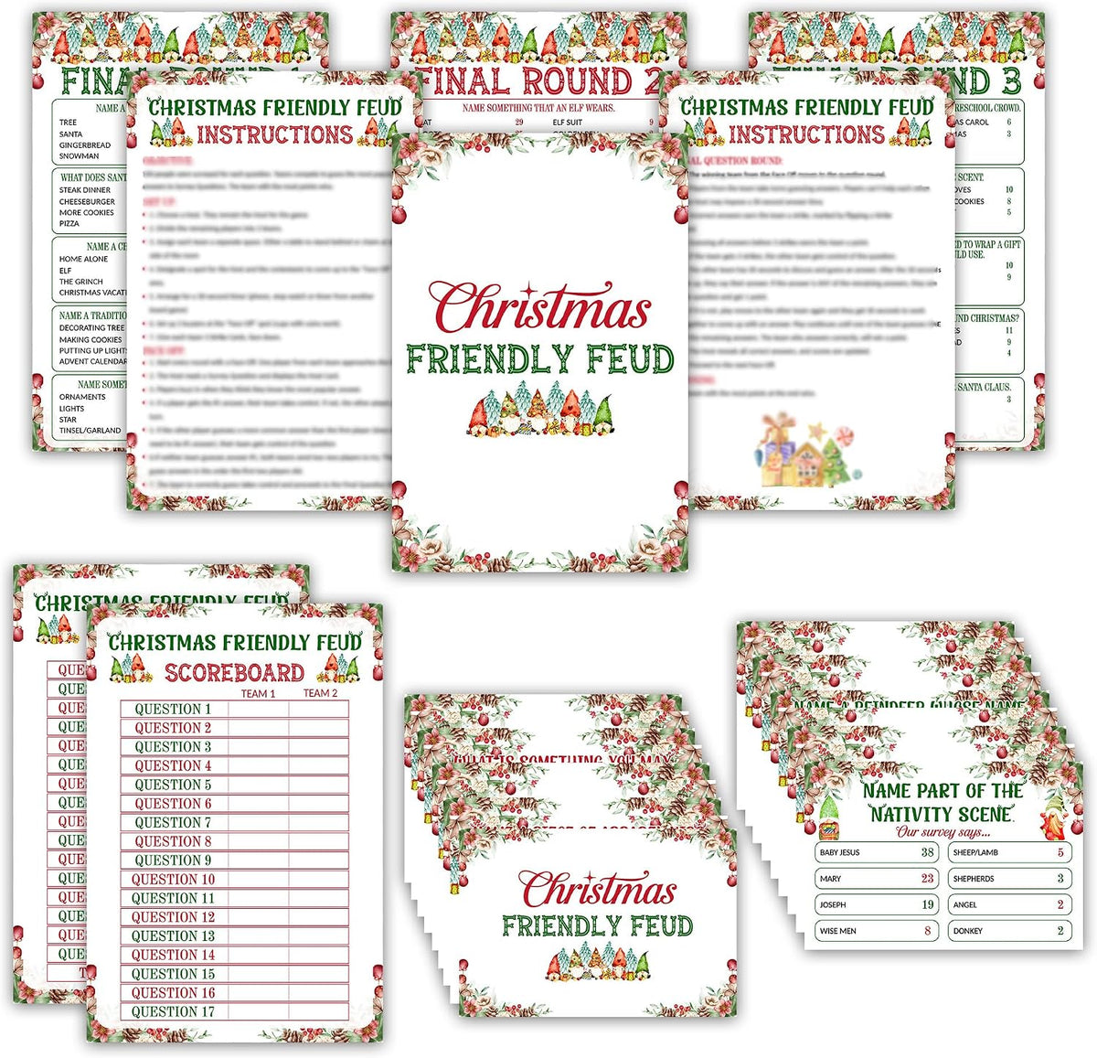 Christmas Friendly Feud Game, Funny Christmas Party Games, Friendly Feud Trivia Quiz for Family, Winter Xmas Holiday Party Supplies for Adults -07