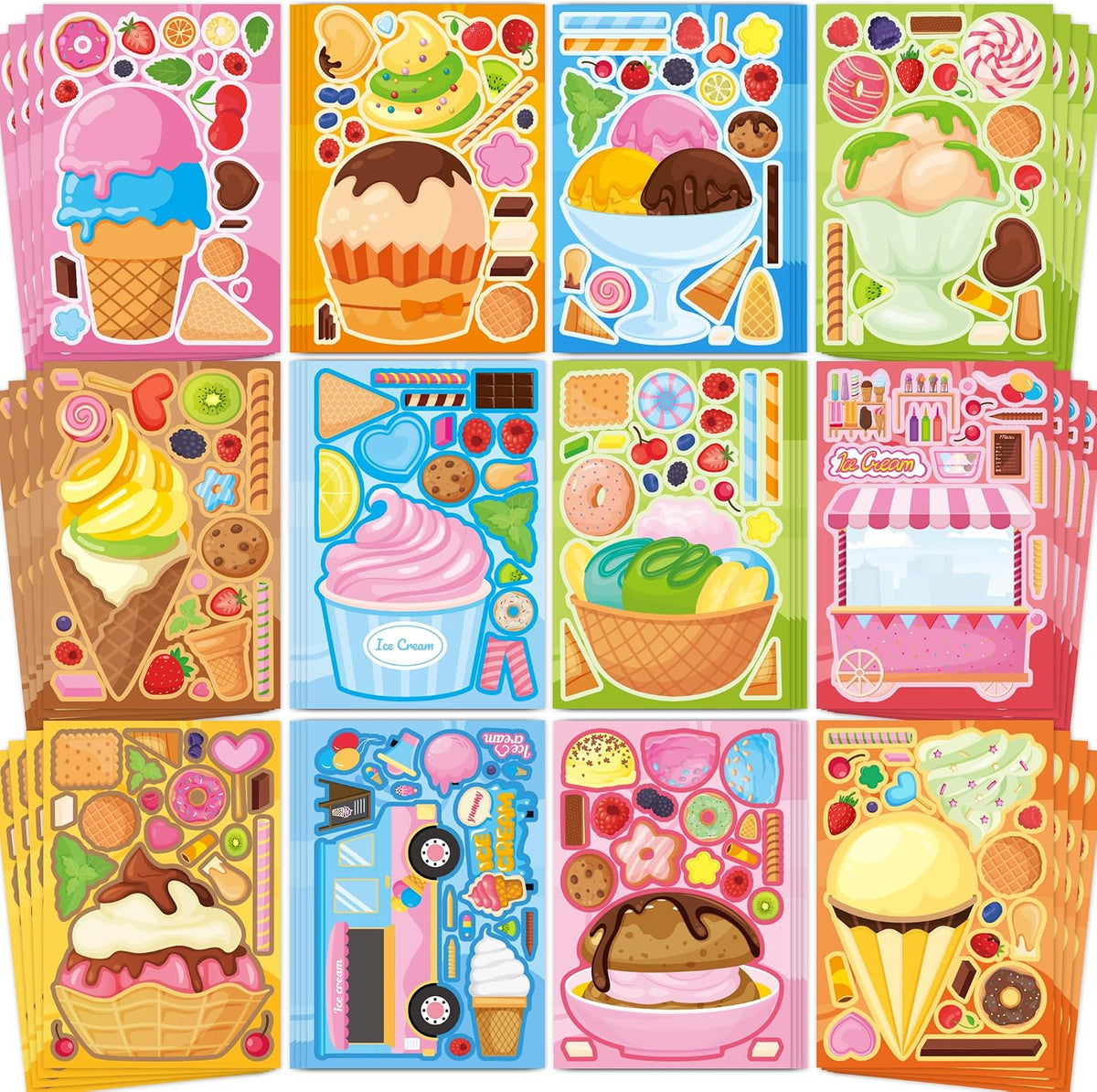 Ice Cream Party Favors Kids Toddlers 48 Sheets Ice Cream Stickers