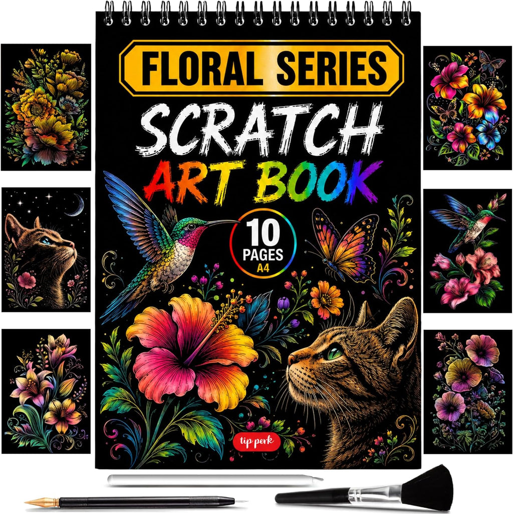 Scratch Art Book for Adults - Floral Series, 10 Rainbow Art and Crafts for Adults