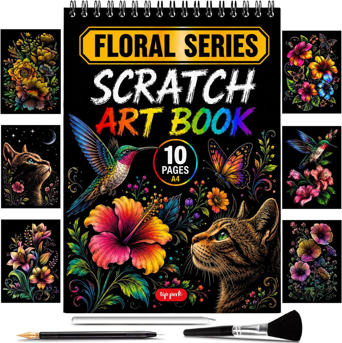 Scratch Art Book for Adults - Floral Series, 10 Rainbow Art and Crafts for Adults