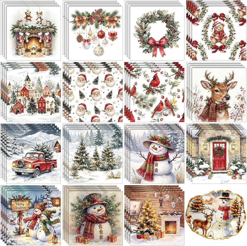 Tenzceur 48 Pack 24 Styles Vintage Christmas Napkins for Decoupage, 13 Inch