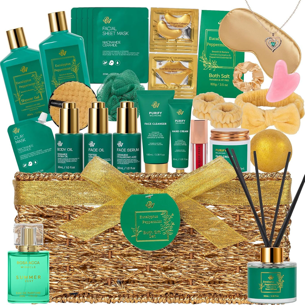35 Pcs Gifts for Women, Eucalyptus Bath & Body Gift Basket, Self-Care Set