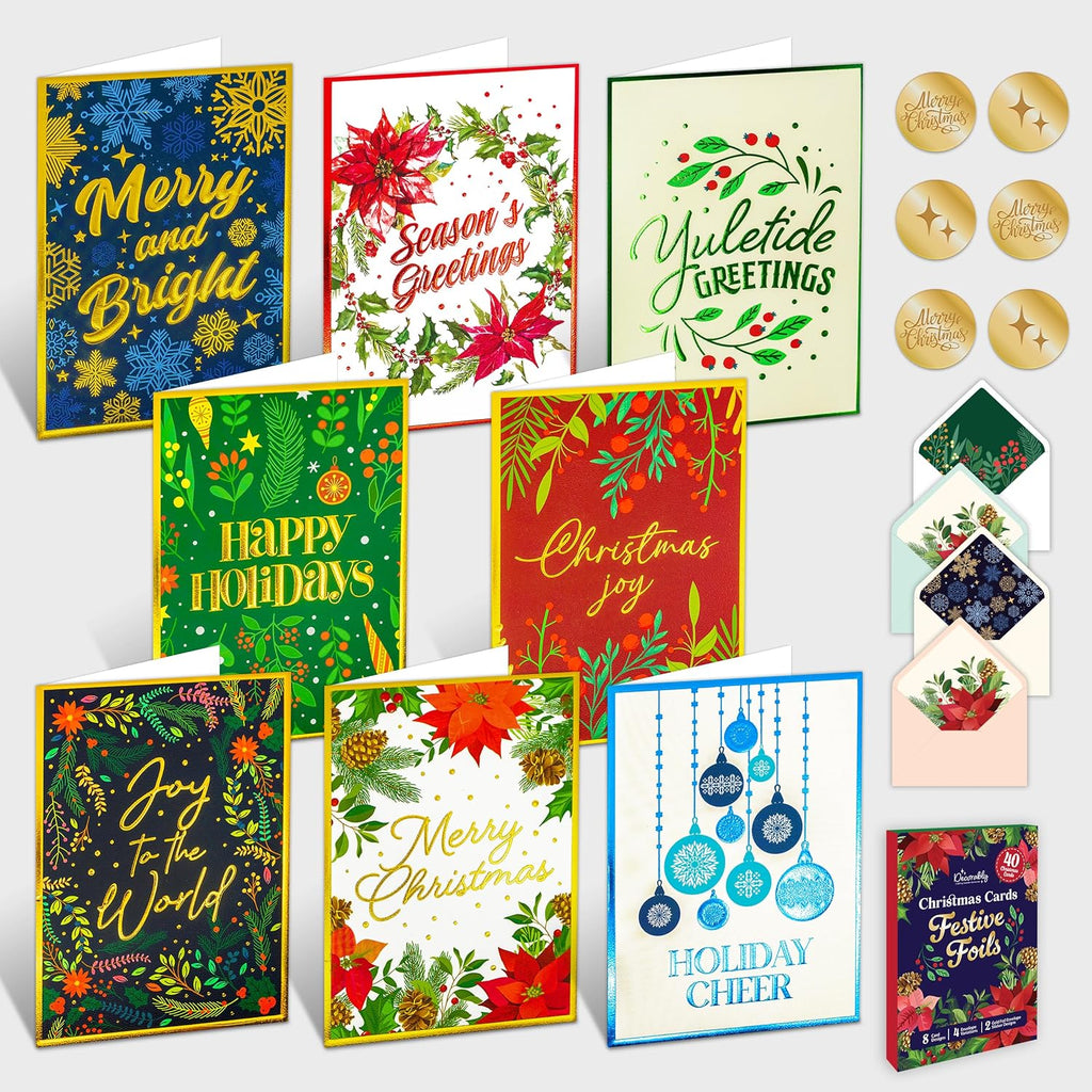 Decorably 40 Pack Foil Embossed 5x7in Assorted Christmas Cards