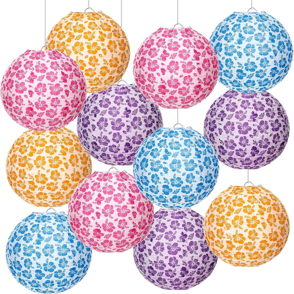 Baquler 12 Pcs Hibiscus Hanging Lanterns Decorations, Bright Colors