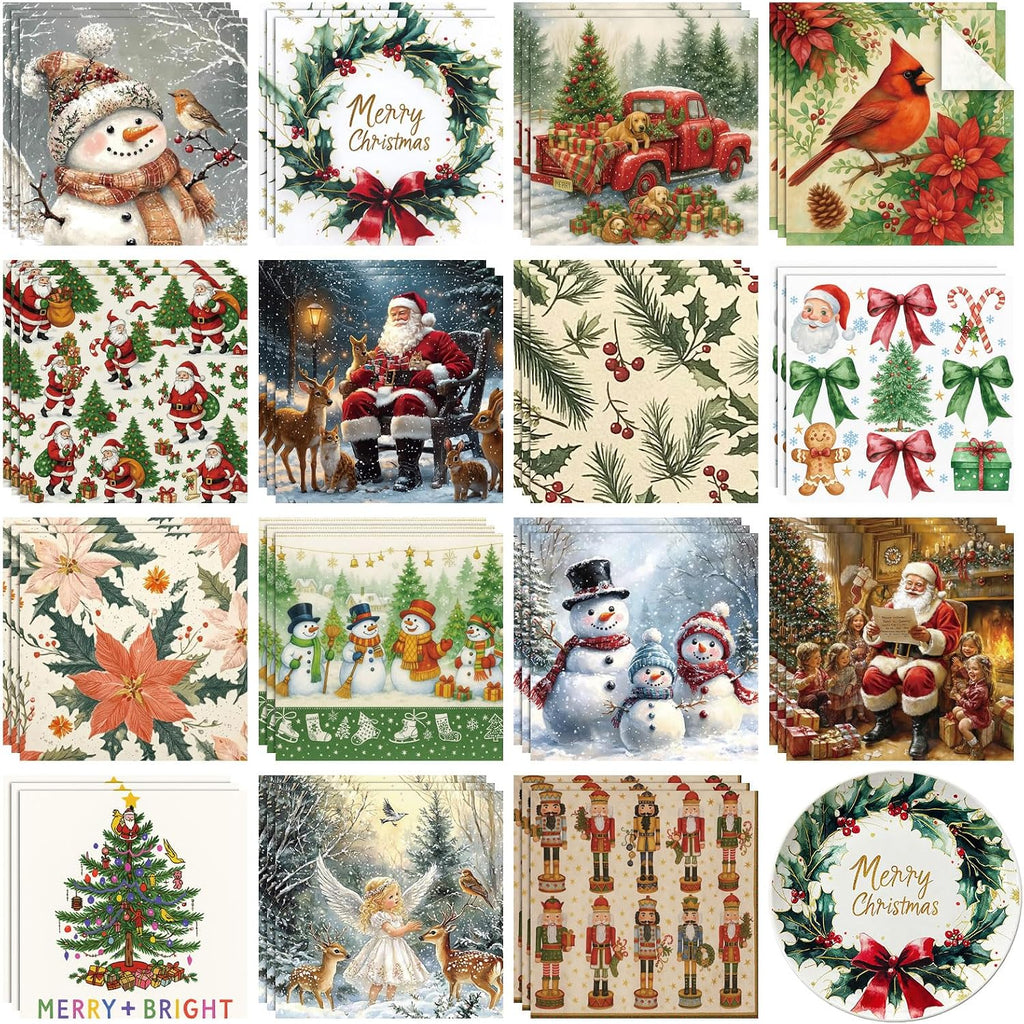 Gueevin 45 Pack Christmas Decoupage Napkins Vintage Holiday Craft Paper