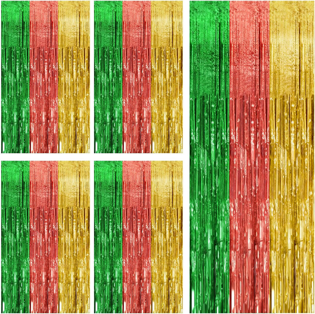 5 Pack Hawaii Party Backdrop Decorations Vibrant Summer Streamers Foil Fringe Curtains Metallic Tinsel Backdrop for Birthday Graduation Baby Shower Christmas Beach Holiday Party Decors