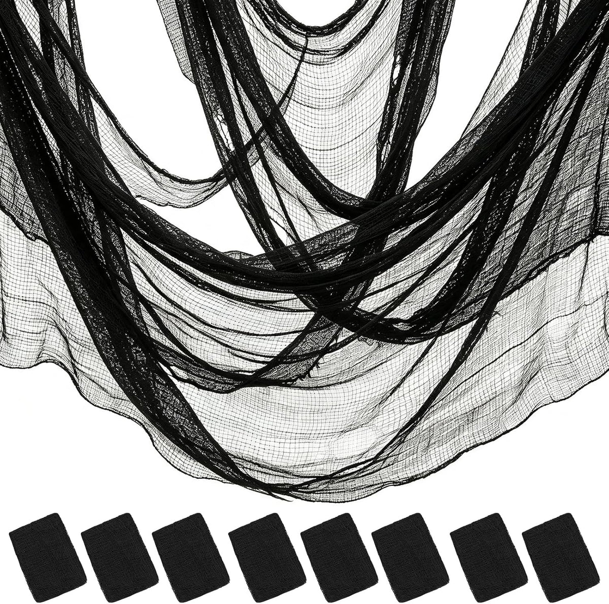 8 Pack Black Halloween Gauze Creepy Cloth Fabric Tapestry Decor,72 x 30 inch Indoor Outdoor Spooky Halloween Decorations for Home Wall Party Table Yard Haunted House