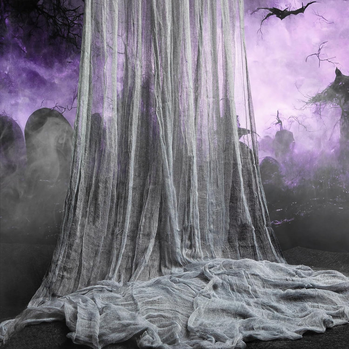 400" x 40" Large Halloween Creepy Cloth, Gray Halloween Spooky Fabric Cloth