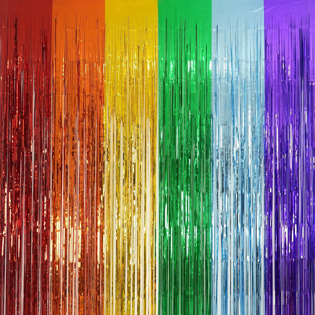 Rainbow Foil Fringe Curtains 8.2ft x 3.2ft 2 Packs