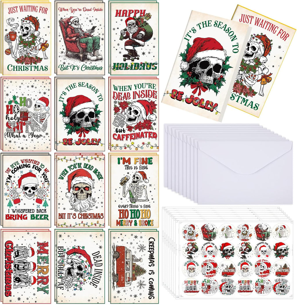 Motiskyy 24 Set Funny Christmas Cards with Envelopes, Goth Xmas Postcards