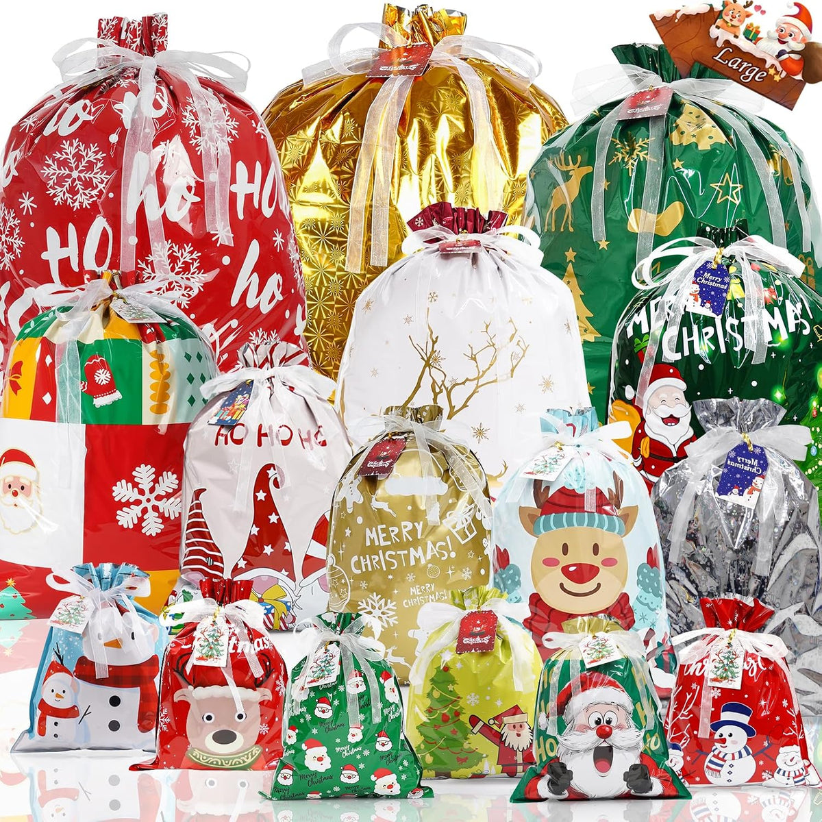 Habaylin 38PCS Christmas Drawstring Gift Bags, Xmas Gift Bags for Presents