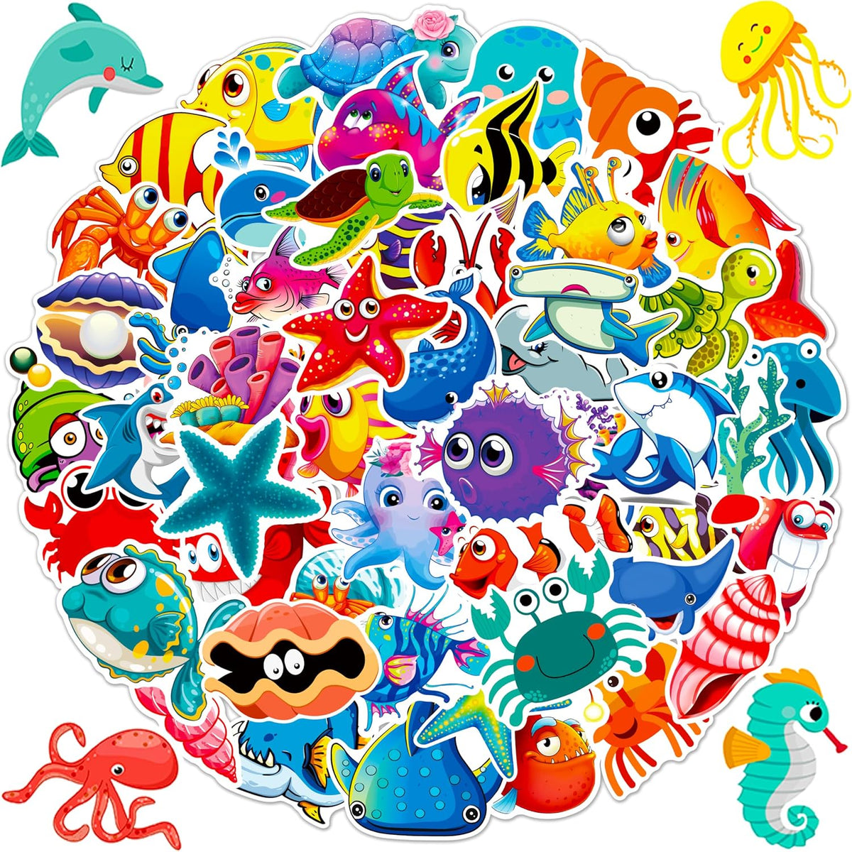 Ocean Animal Stickers for Water Bottle, 100Pcs Waterproof Vinyl Marine Ocean Creatures Beach Stickers, Summer Sticker Bulk for Kids Teens