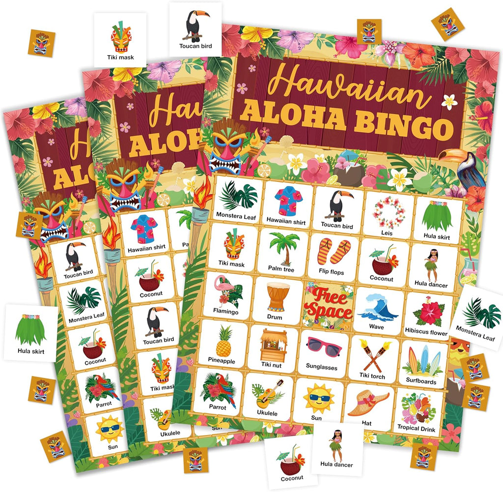 Hawaiian Aloha Bingo Game Cards For Adults, Summer Bingo Cards Game For Family Holidays Friends Gatherings, Ideal For Tropical Summer Luau Themed Party Game, 24 Players Birthday Party Favors, 010