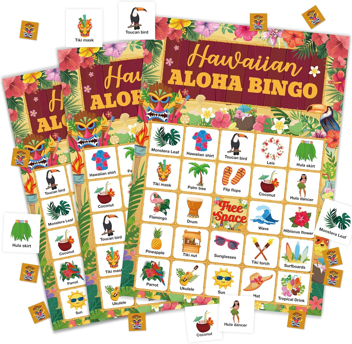 Hawaiian Aloha Bingo Game Cards For Adults, Summer Bingo Cards Game For Family Holidays Friends Gatherings, Ideal For Tropical Summer Luau Themed Party Game, 24 Players Birthday Party Favors, 010