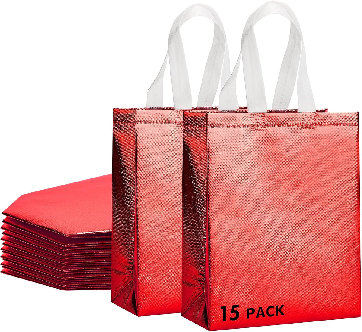RACETOP 15Pcs Red Holographic Reusable Gift Bags with Handles, 8x4x10 Inch