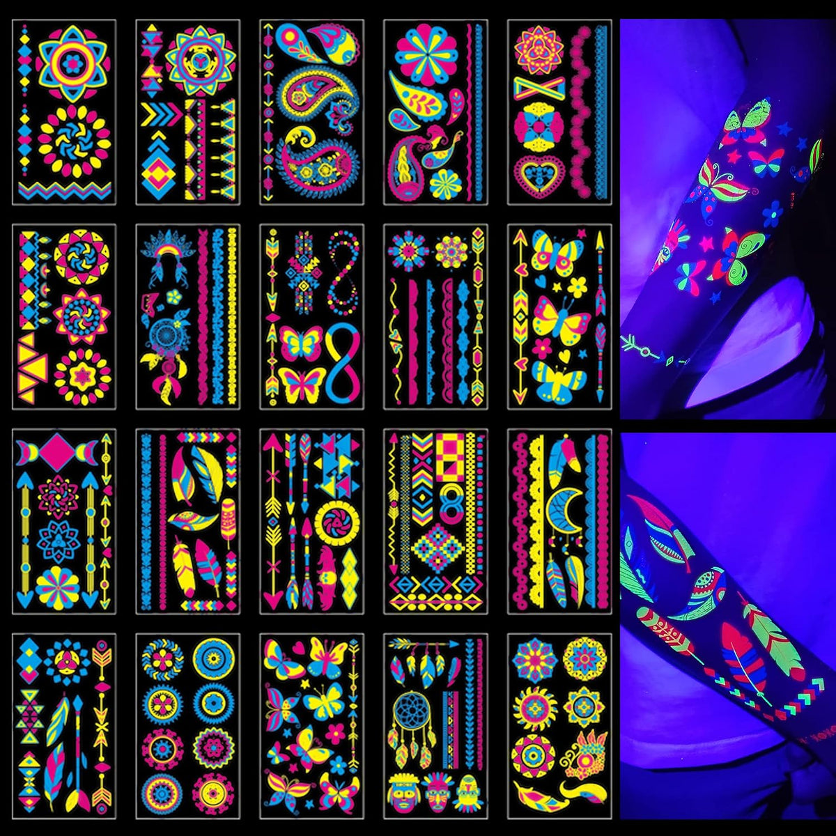 TATUWST Glow in the Dark Tattoos 172 PCS Glow in the Dark Party Supplies